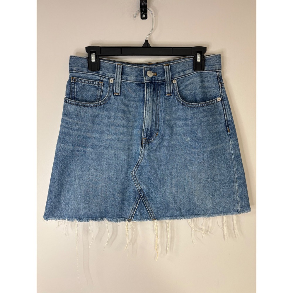 Madewell Rigid Denim A-Line Skirt Size 26 Light‎ Wash Mini Jean Skirt Frayed Hem